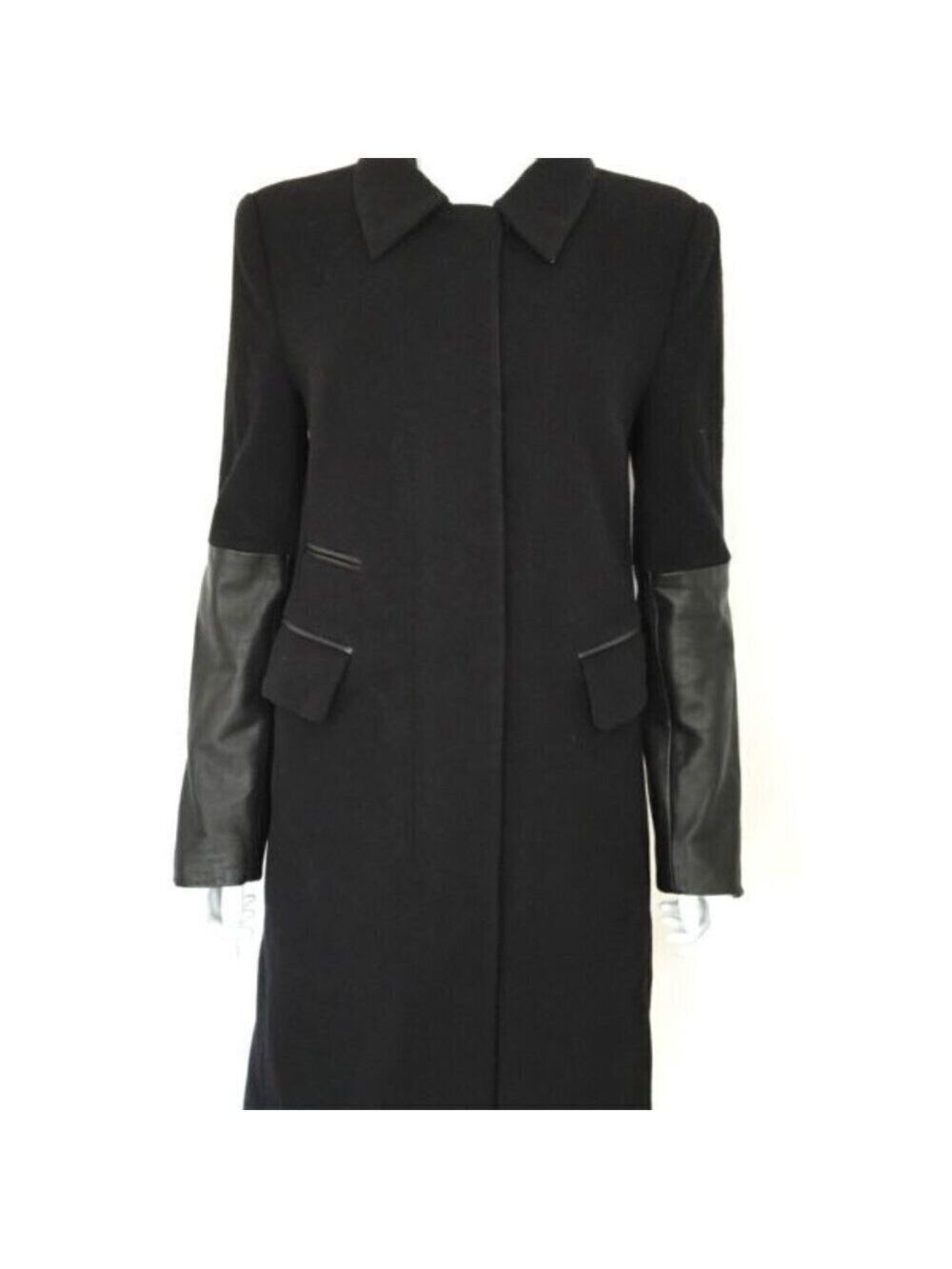 Diane Von Furstenberg Sterling Wool-Cashmere CoatWith Leather Details Size 8